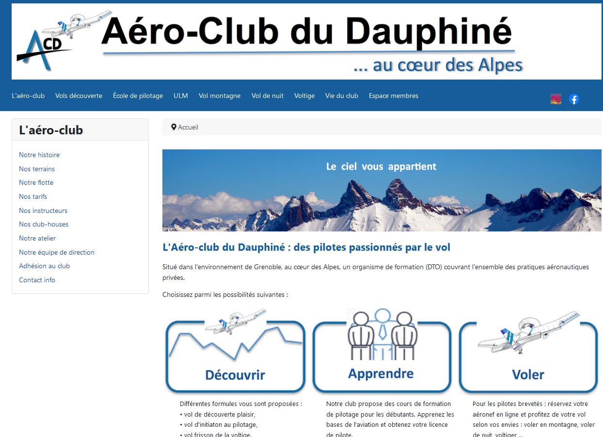 Site web de l'Aéroclub du Dauphiné